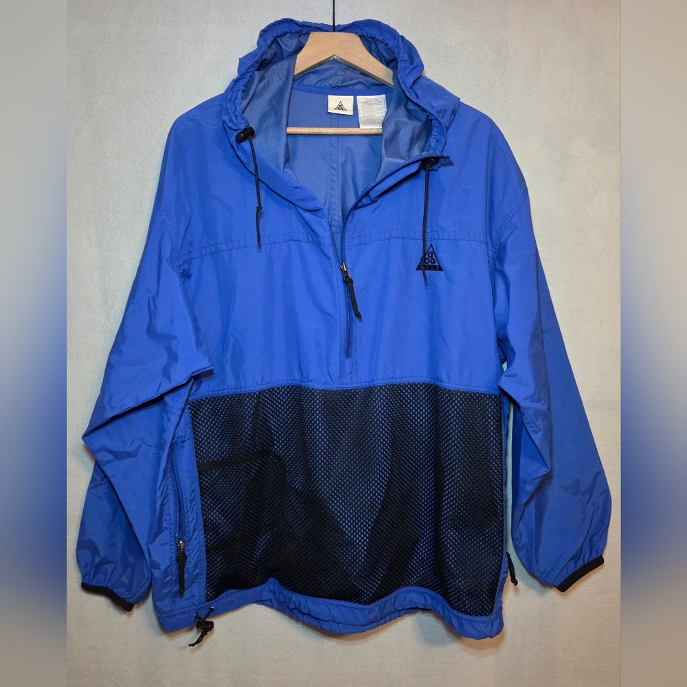 Nike Vintage ACG Windbreaker 1/4 Zip Hoodie Jacket. Blue Black. Size L